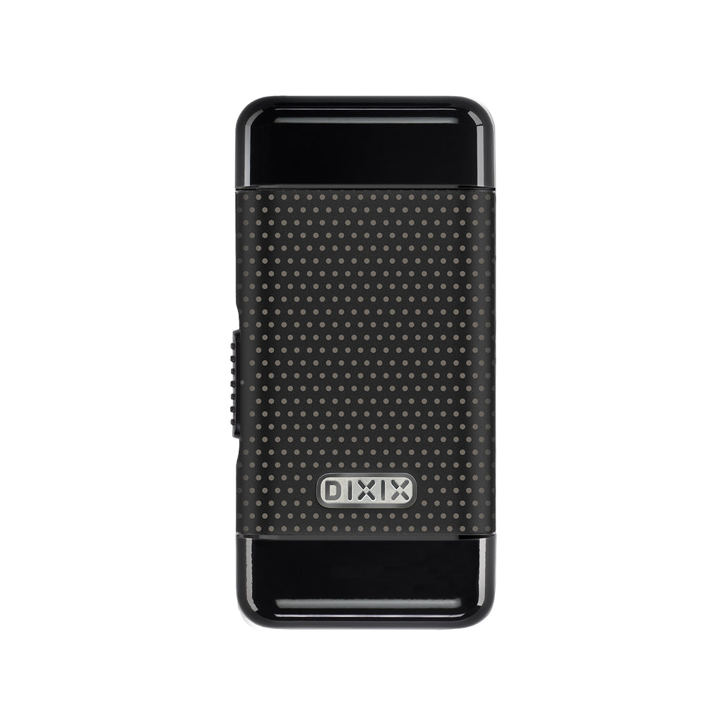 A black DIXIX cardholder wallet with a textured, dotted pattern and a silver brand logo, shown on a plain white background.