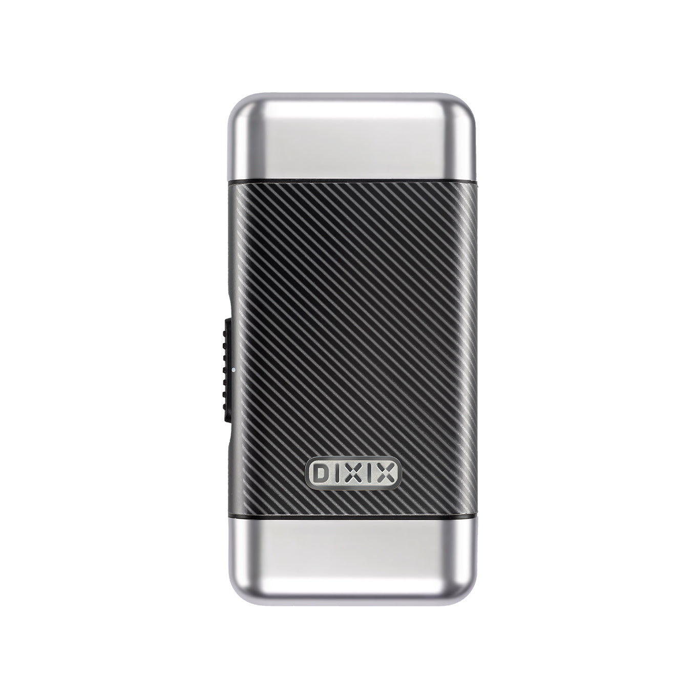 Black and silver lighter with 'Dixi' branding on a white background